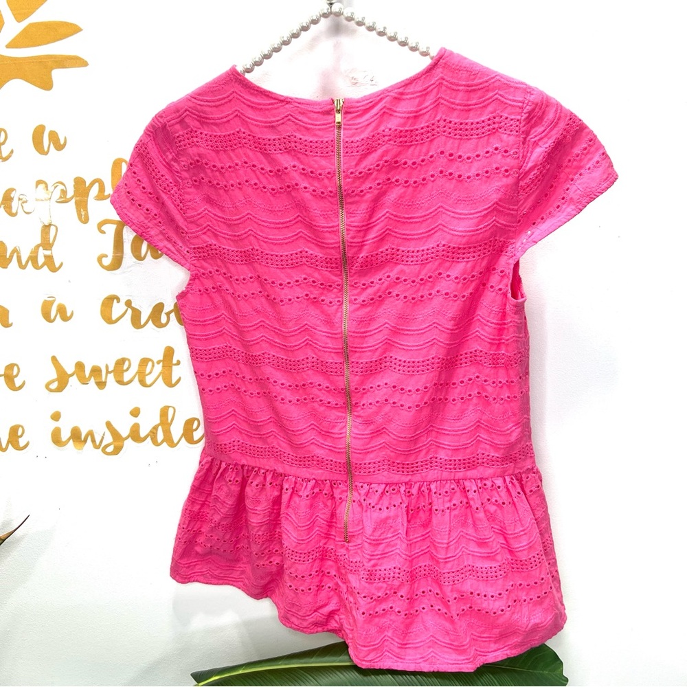 HALEY & THE HOUND Pink Eyelet Cap Sleeve Peplum Top Blouse Size XS - Picture 3 of 9